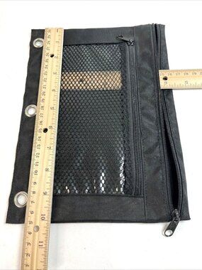 Pencil Pouch 3 Ring Binder Pouch w/ Rivet Enforced Rings Hole, Black Mesh 3h